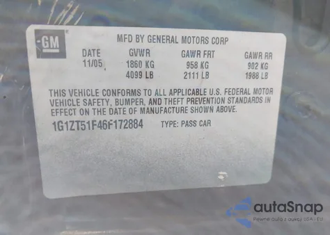 2006 Chevrolet Malibu Lt from USA, damaged, VIN 1G1ZT51F46F172884